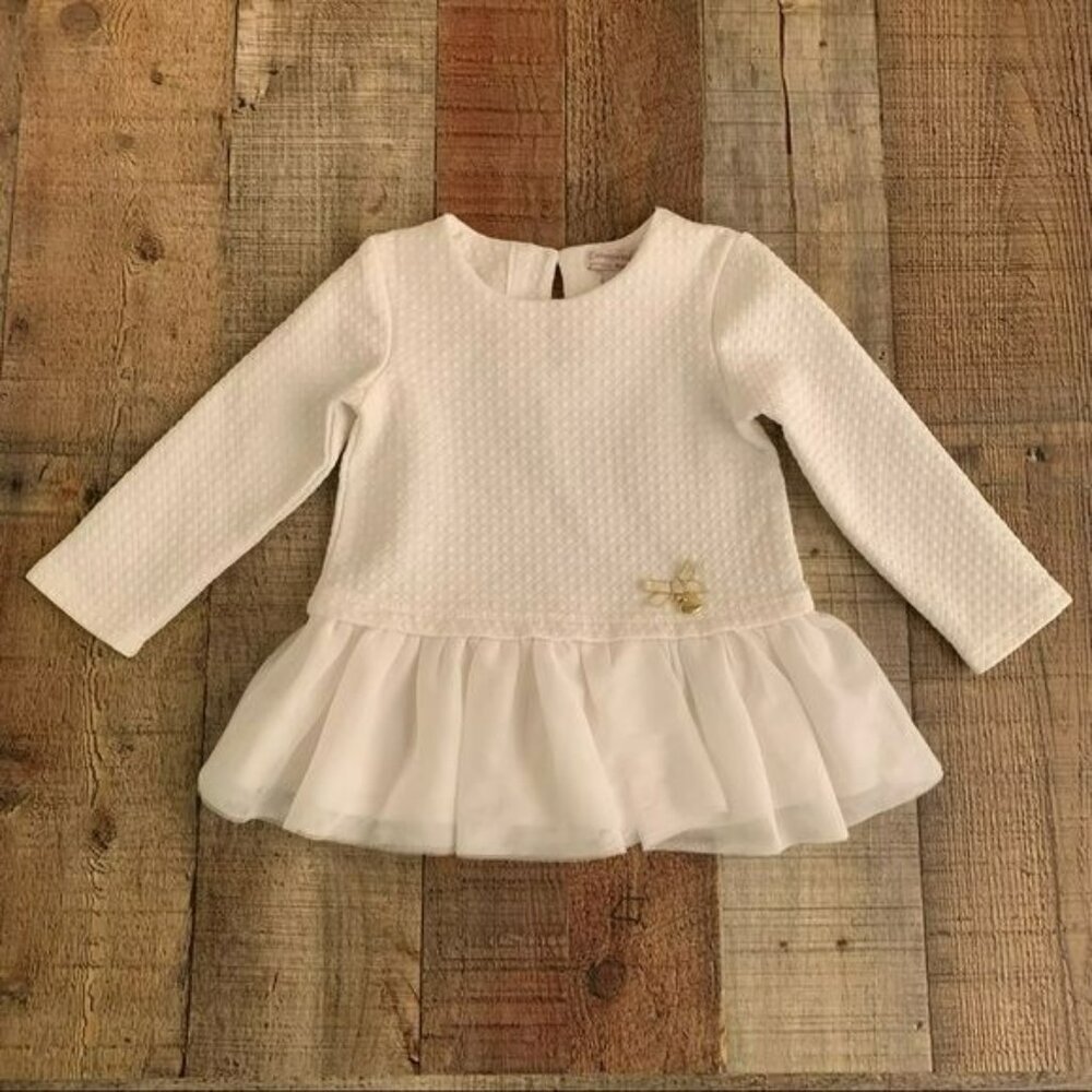 Catherine Malandrino mini white quilted long sleeve dress with tulle - 12M